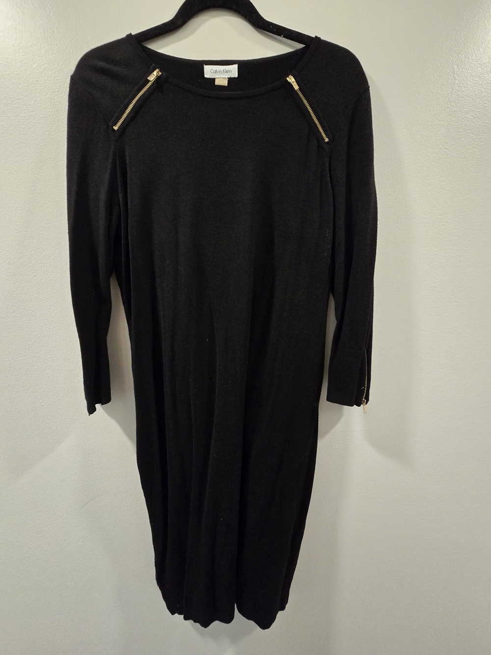 Calvin Klein Black Knit Zip-Accent Women's Dress Size L